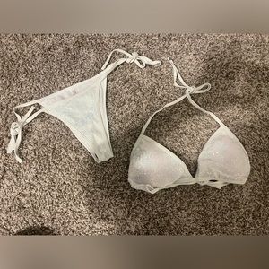 Shein white sparkle cheeky bikini